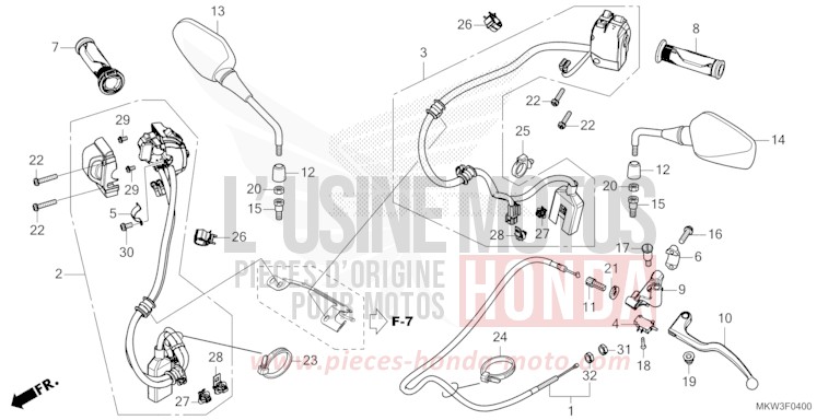 COMMUTATEUR/CABLE/POIGNEE/MIROIR (NC750XA) von NC750X "Meca" MAT BALLISTIC BLACK METALLIC (NHA86) von 2023